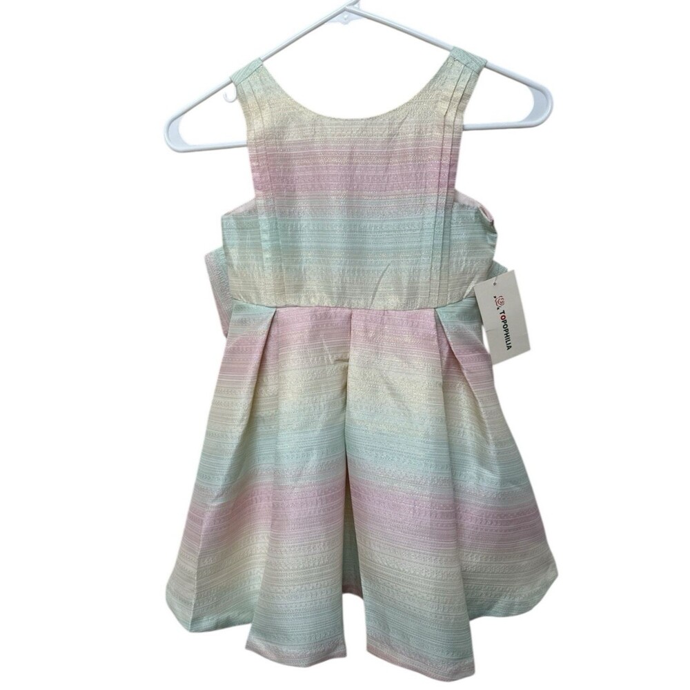 NWT Topophilia Girl's 6 Rainbow Sparkle Striped Metallic Party Dress NEW Big Bow